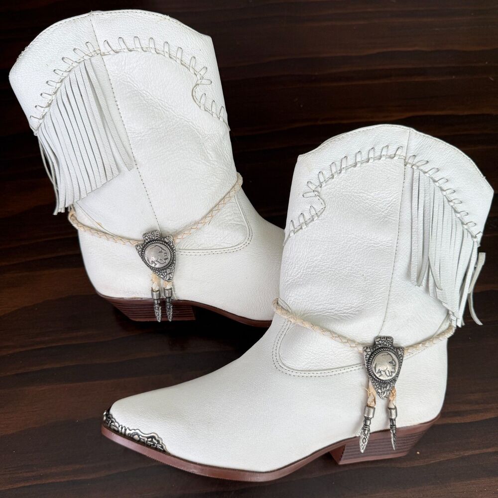 Vintage Woodridge Leather Cowgirl Boots White Tassels Women’s - Size 7.5 M - Picture 9 of 13